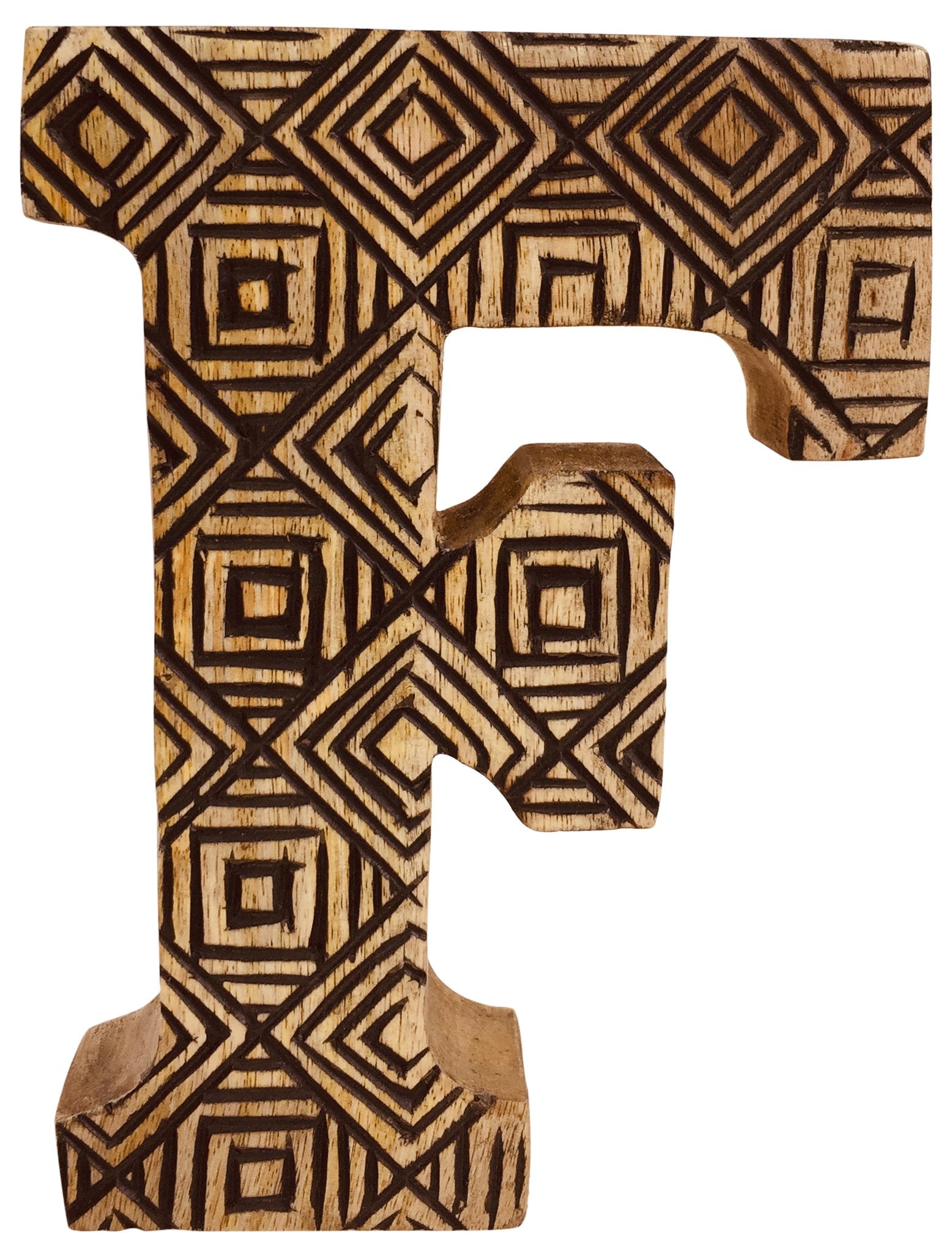 Hand Carved Wooden Geometric Letter F N1005-F