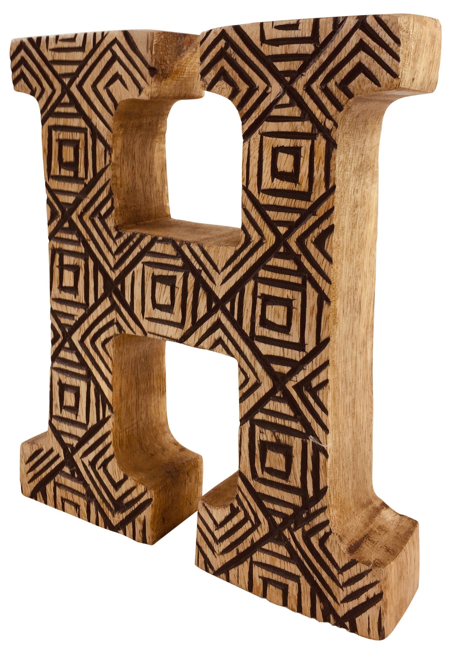 Hand Carved Wooden Geometric Letter H N1007-H