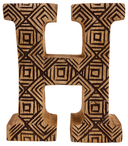 Hand Carved Wooden Geometric Letter H N1007-H