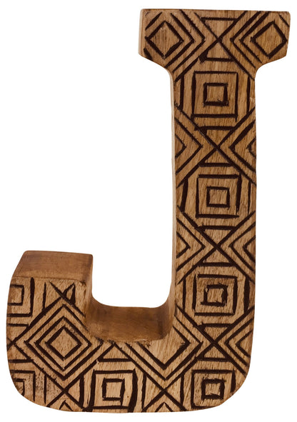 Hand Carved Wooden Geometric Letter J N1009-J