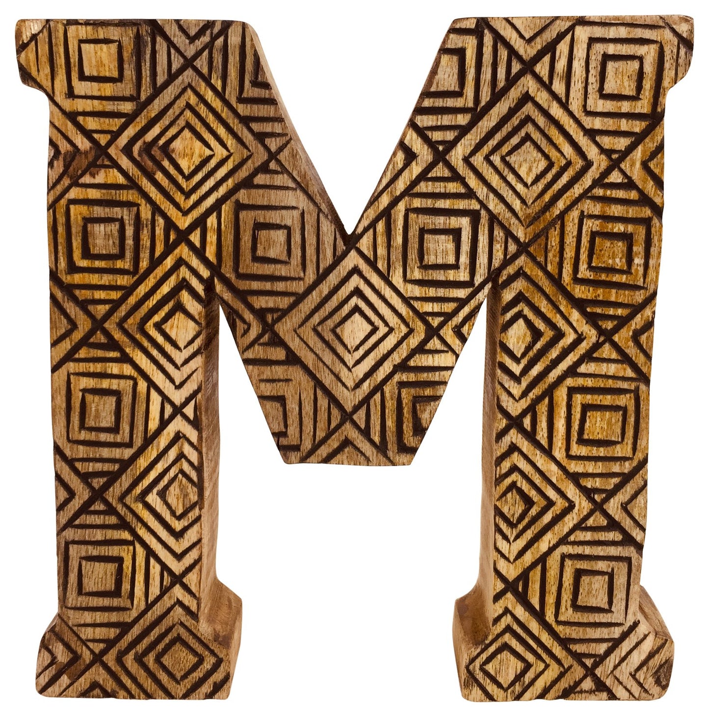 Hand Carved Wooden Geometric Letter M N1012-M