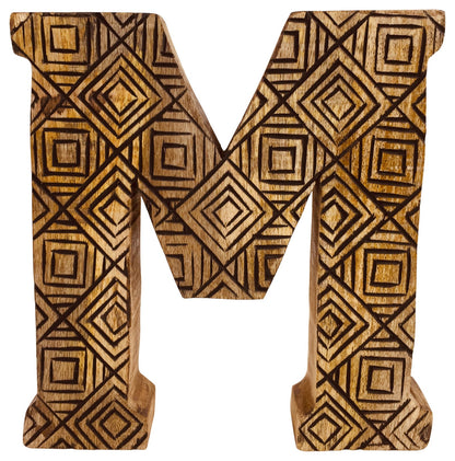 Hand Carved Wooden Geometric Letter M N1012-M