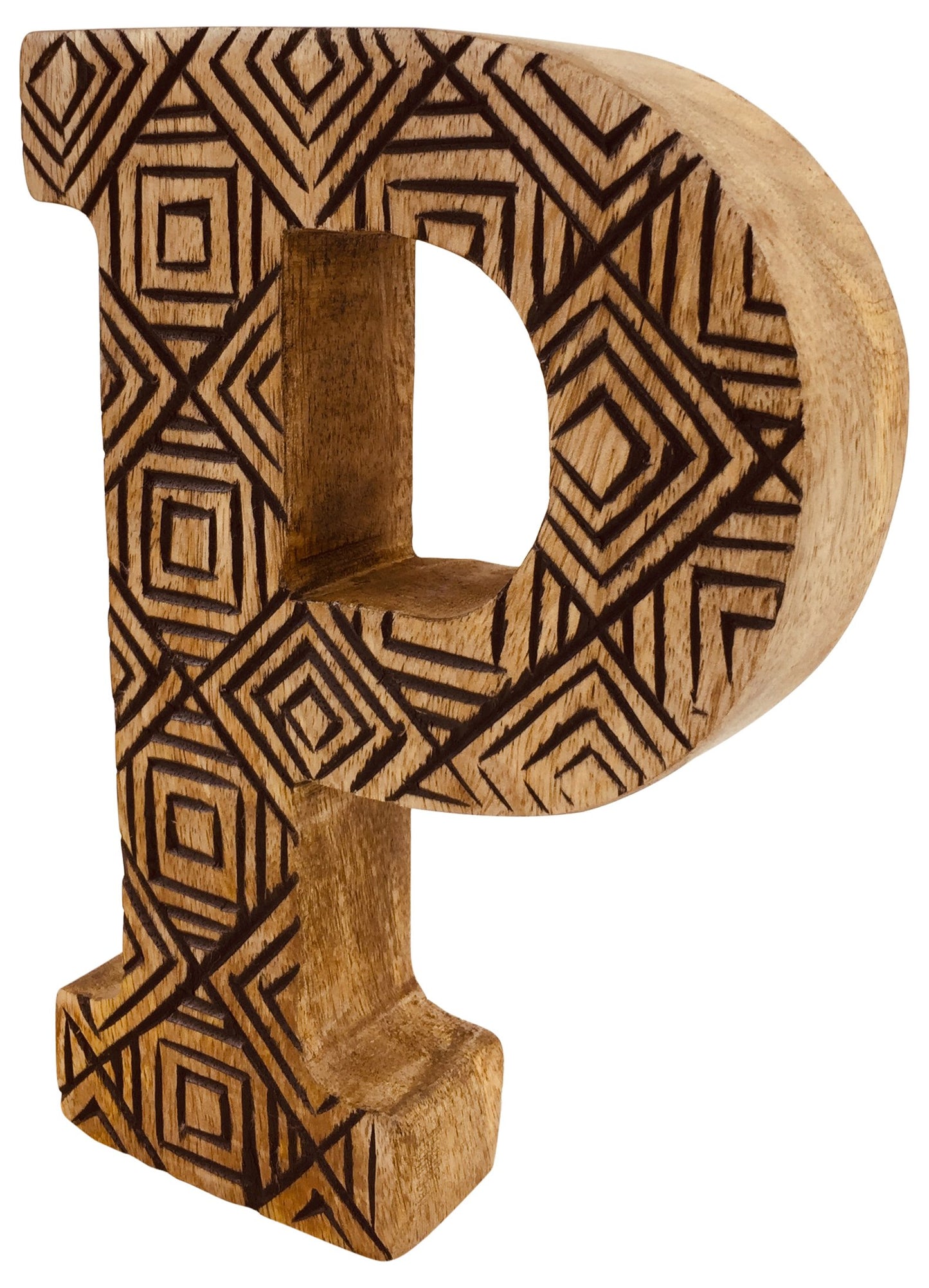 Hand Carved Wooden Geometric Letter P N1015-P