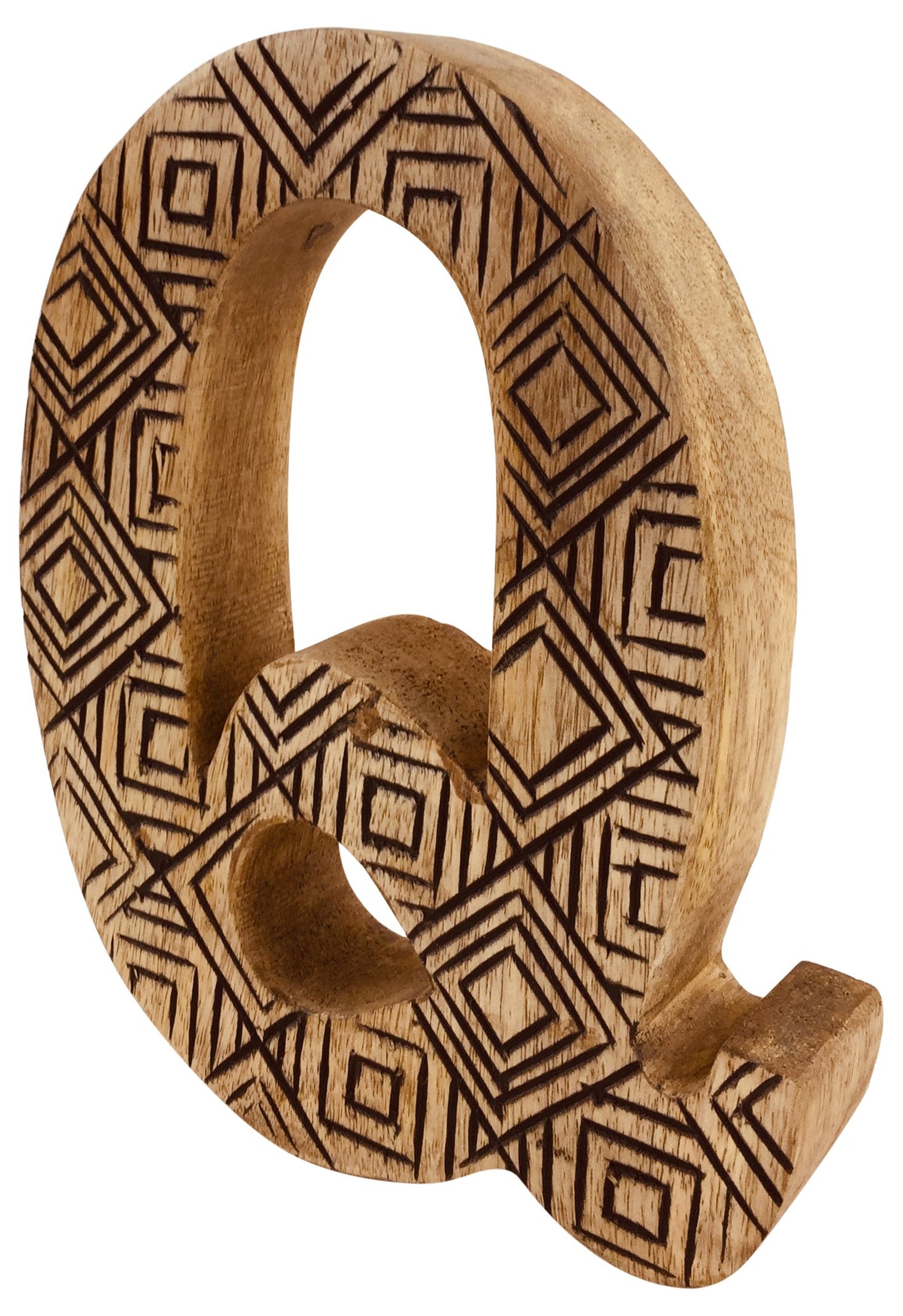 Hand Carved Wooden Geometric Letter Q N1016-Q