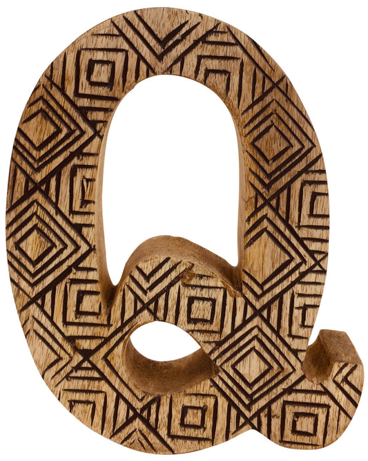 Hand Carved Wooden Geometric Letter Q N1016-Q