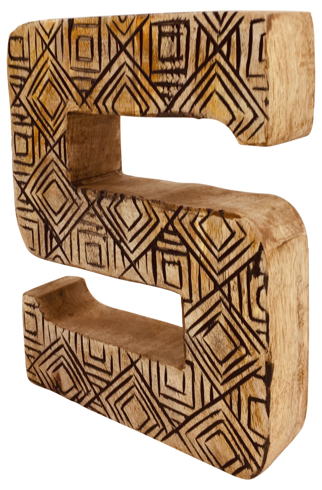 Hand Carved Wooden Geometric Letter S N1018-S