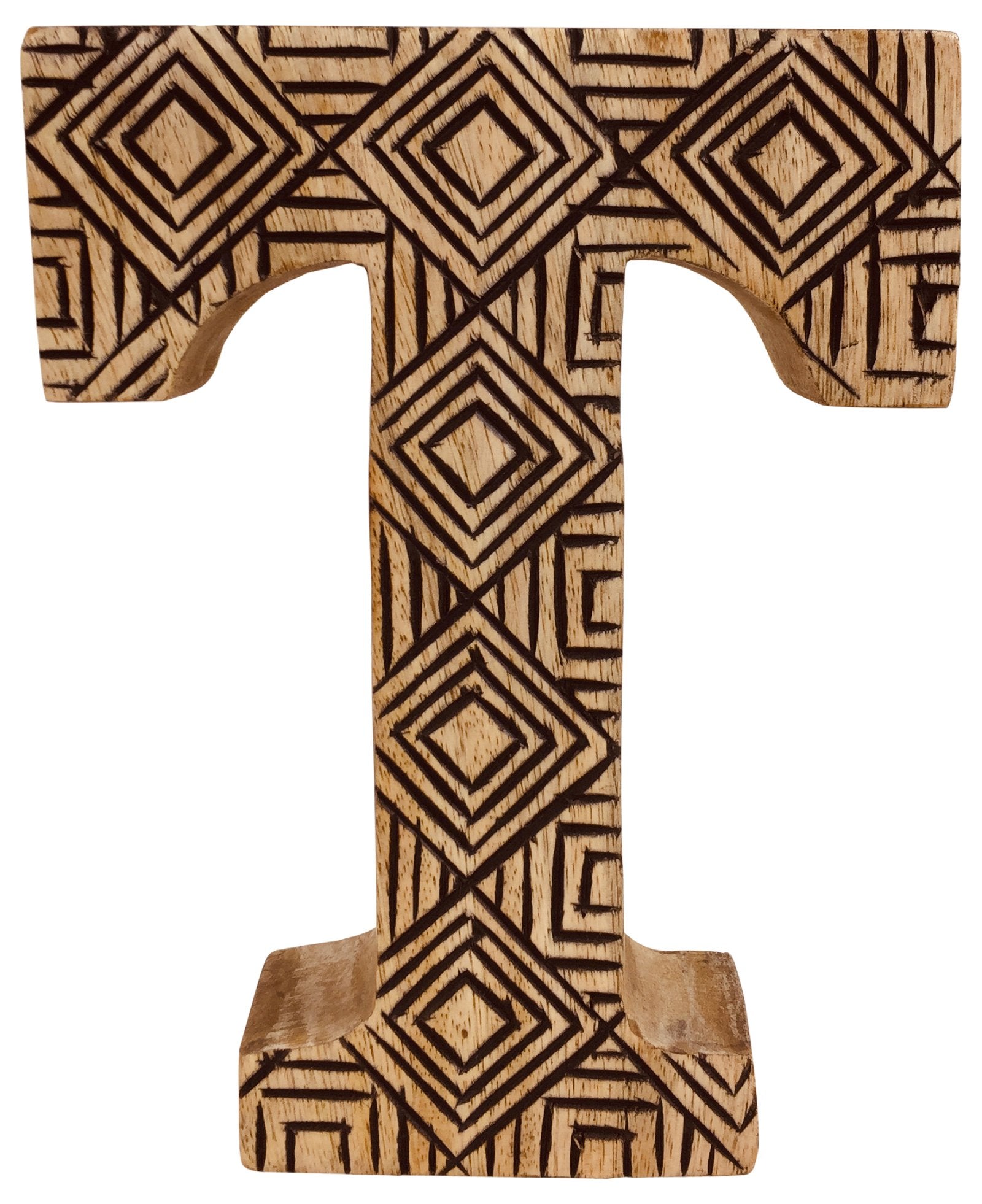 Hand Carved Wooden Geometric Letter T N1019-T