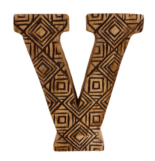 Hand Carved Wooden Geometric Letter V N1021-V