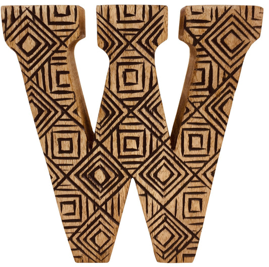 Hand Carved Wooden Geometric Letter W N1022-W