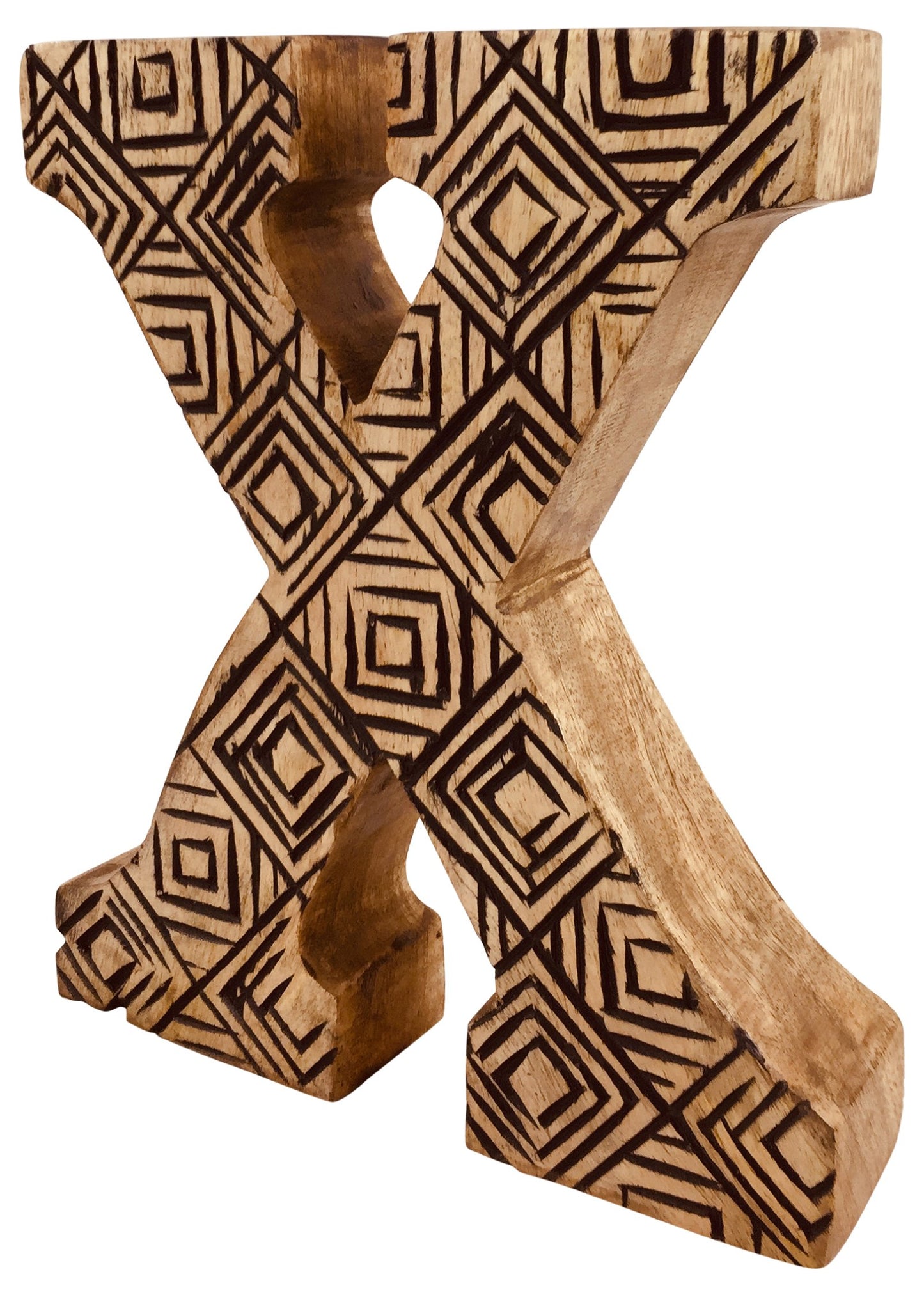 Hand Carved Wooden Geometric Letter X N1023-X