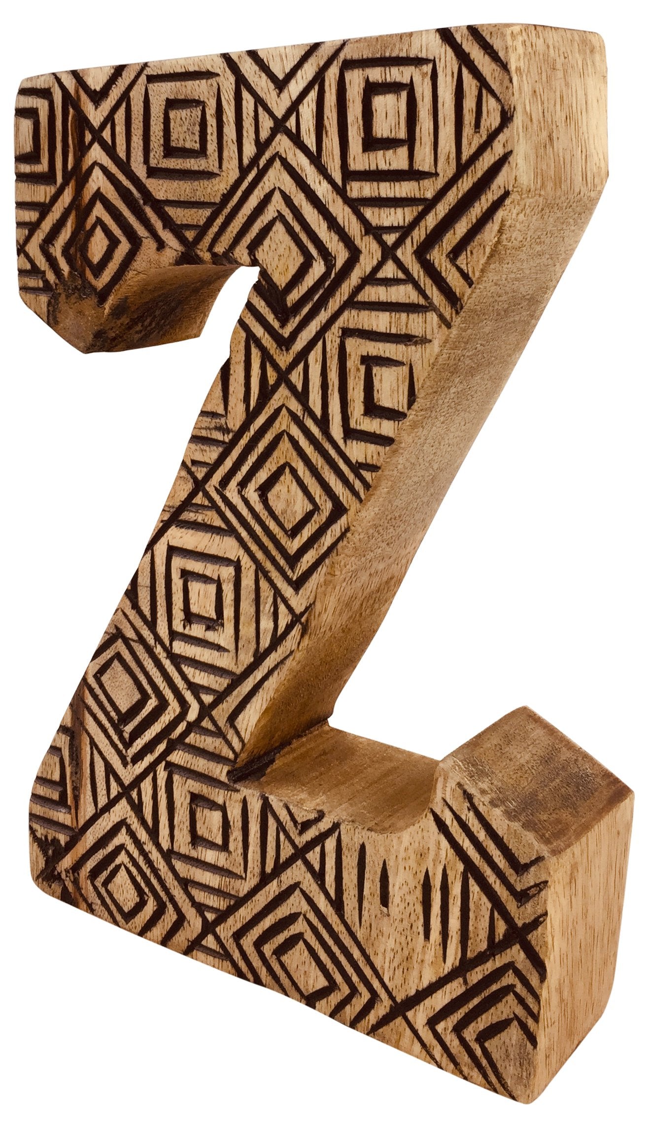 Hand Carved Wooden Geometric Letter Z N1025-Z