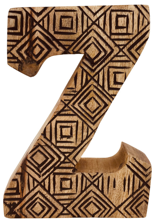 Hand Carved Wooden Geometric Letter Z N1025-Z