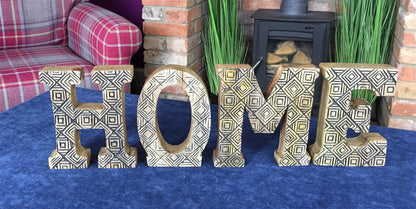 Hand Carved Wooden Geometric Letters Home N1029-Home