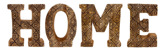 Hand Carved Wooden Geometric Letters Home N1029-Home