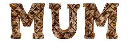 Hand Carved Wooden Geometric Letters Mum N1030-Mum