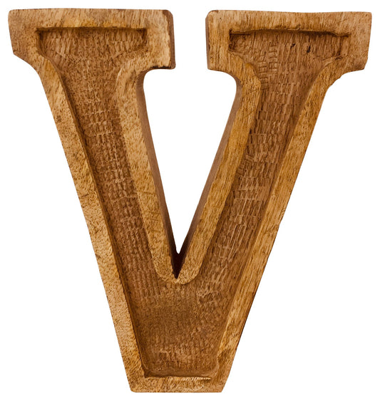 Hand Carved Wooden Embossed Letter V N1121-V