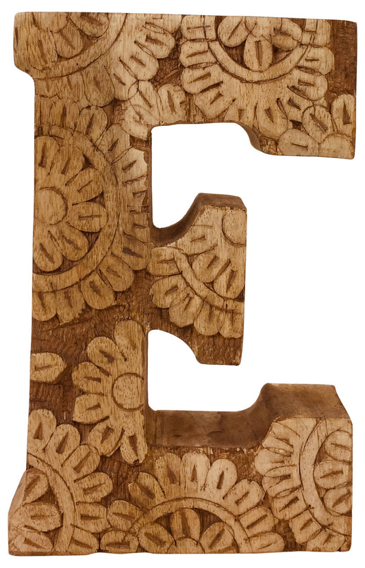 Hand Carved Wooden Flower Letter E N1304-E