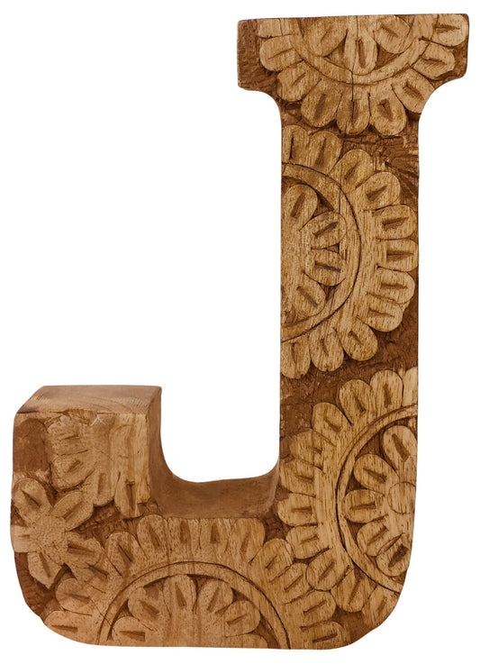 Hand Carved Wooden Flower Letter J N1309-J