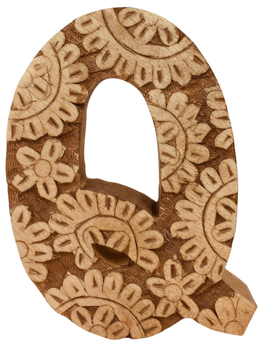 Hand Carved Wooden Flower Letter Q N1316-Q