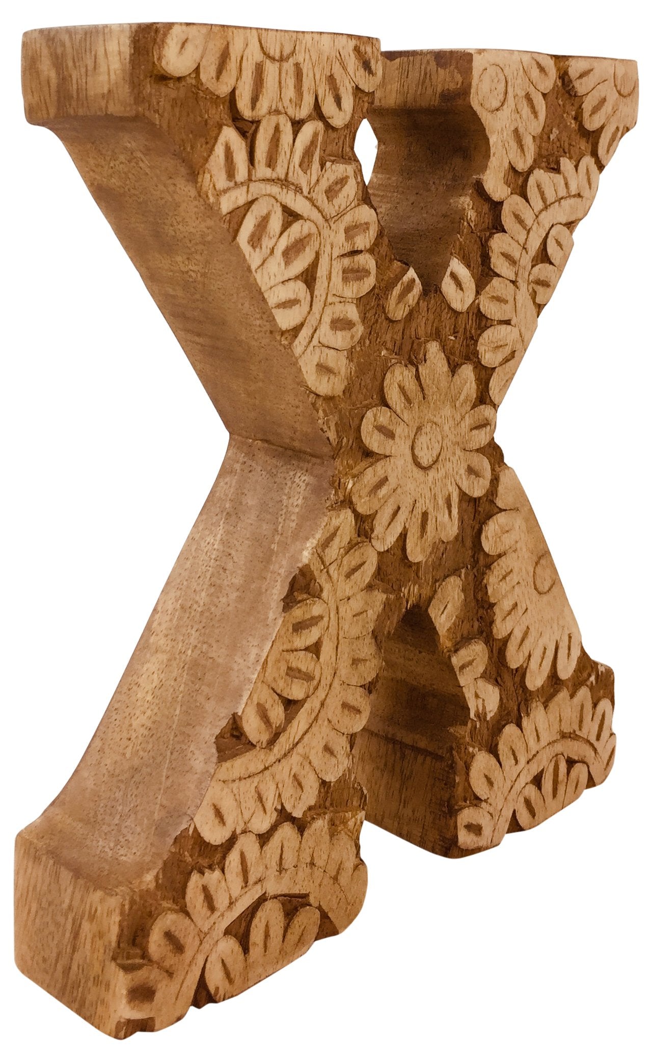 Hand Carved Wooden Flower Letter X N1323-X