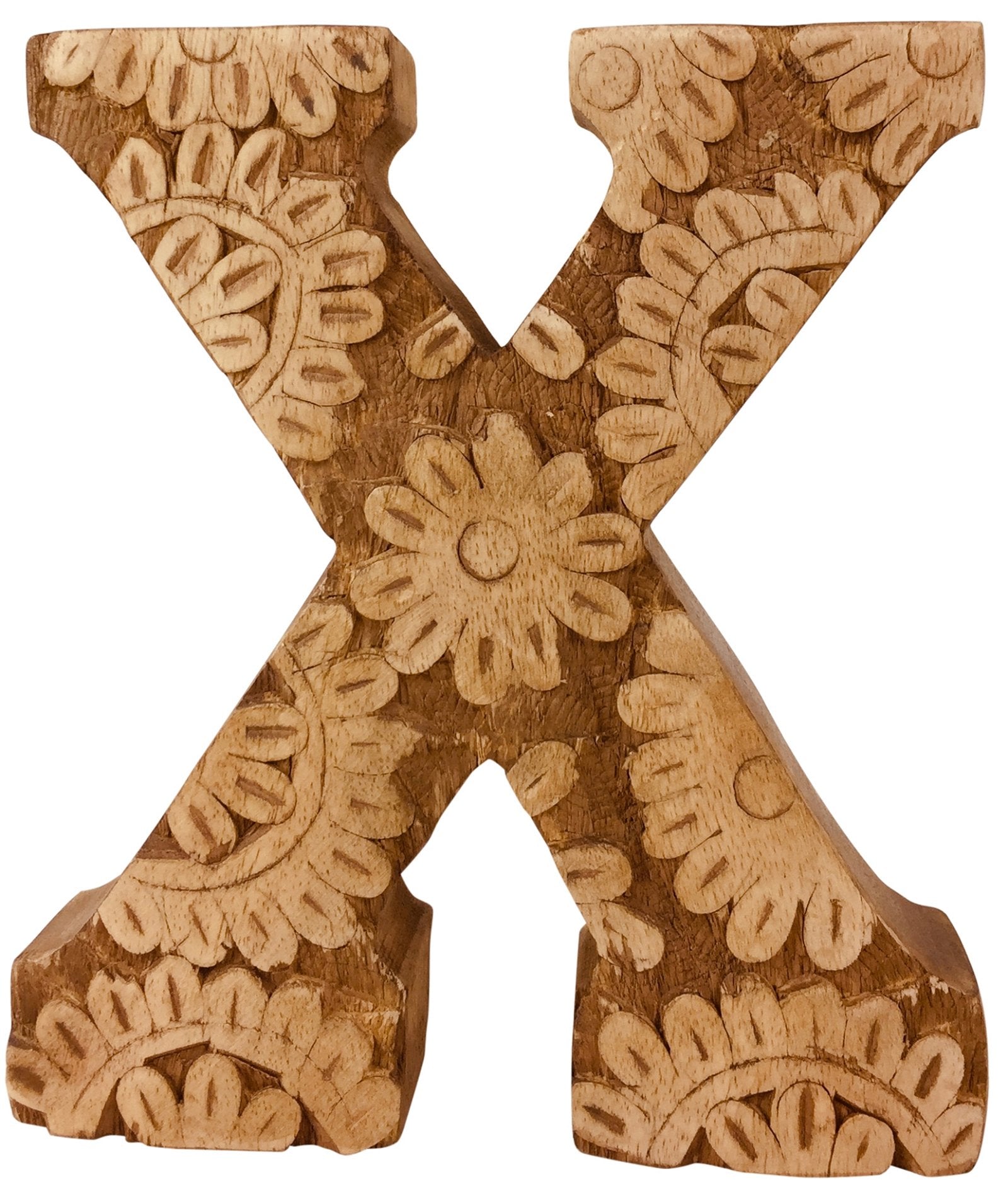 Hand Carved Wooden Flower Letter X N1323-X