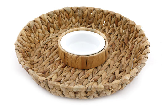 Circular Raffia Weaved Chip & Dip Tray 35cm S-NI0958