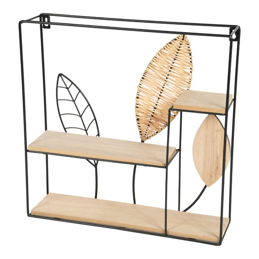 Square Metal Framed Rattan Leaf Shelf Unit S-NI1009