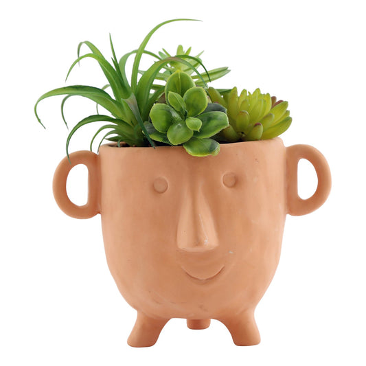 Face Terracotta Pot With Faux Cacti Large S-OR1606