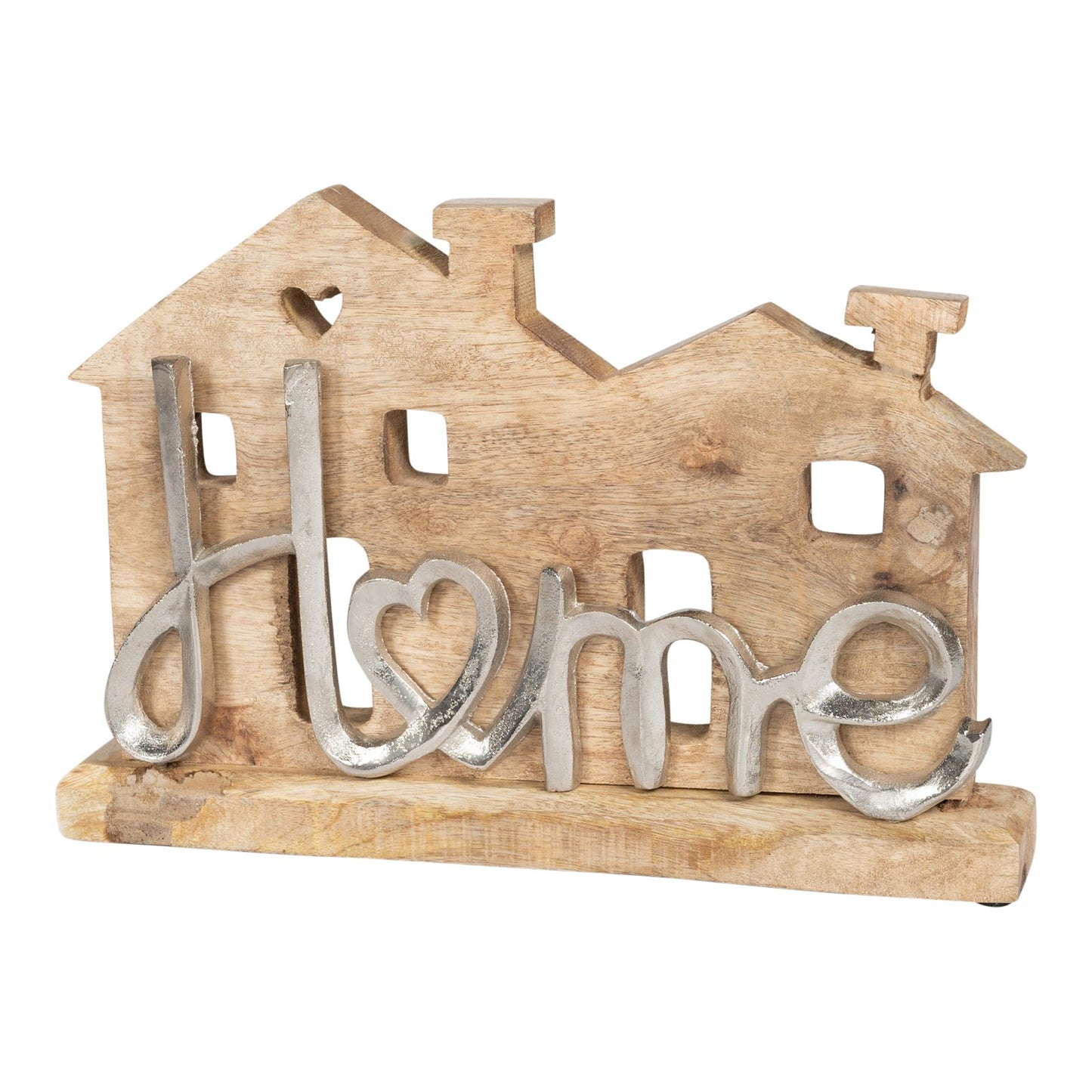 Wooden House With Silver Home Words Decoration S-OR1713