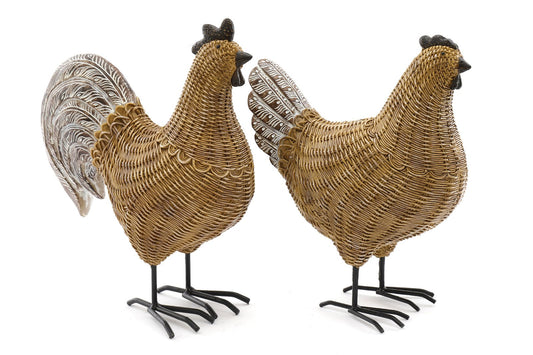 Set of 2 Rattan Chicken Ornaments S-OR1723