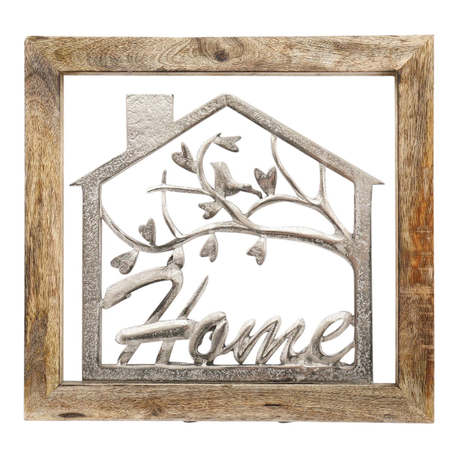 Wall Hanging Silver House In Wooden Frame 20cm S-OR1735