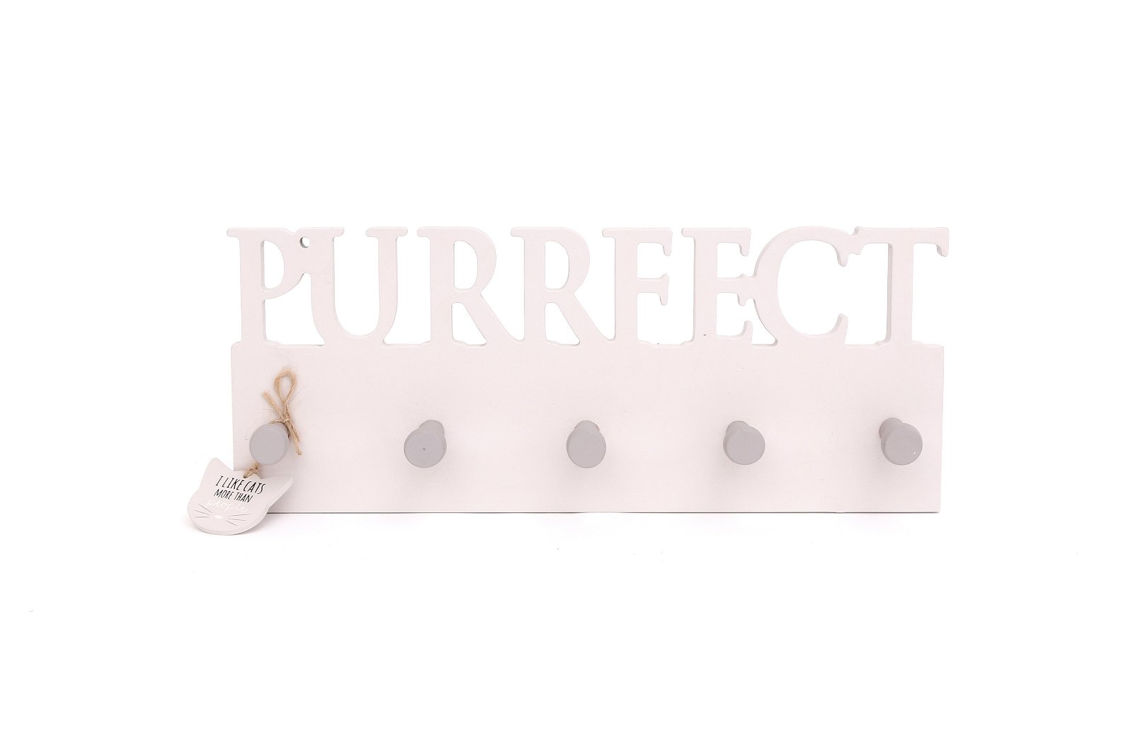 Wooden Wall Cat Purrfect 5 Hooks Holder S-PG0070