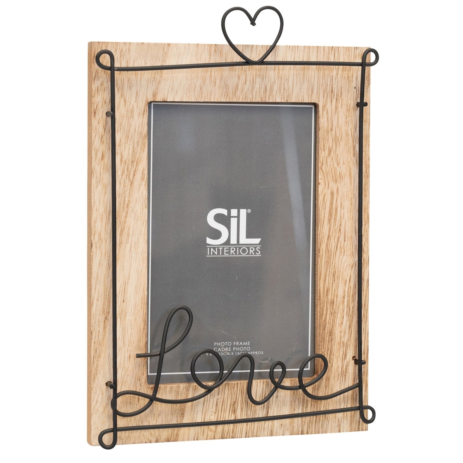 Wooden Photo Frame with Black Wire Love Script 4x6" S-PH2174