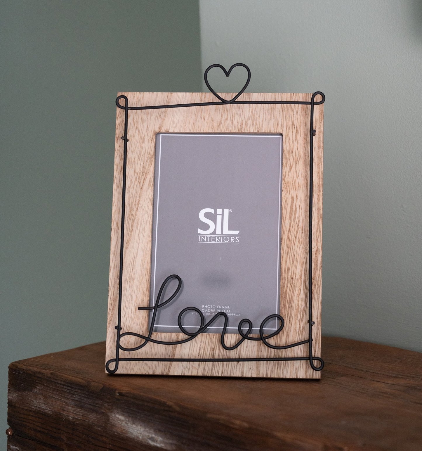 Wooden Photo Frame with Black Wire Love Script 5x7" S-PH2175