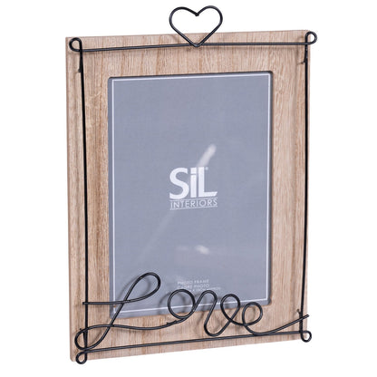 Wooden Photo Frame with Black Wire Love Script 5x7" S-PH2175