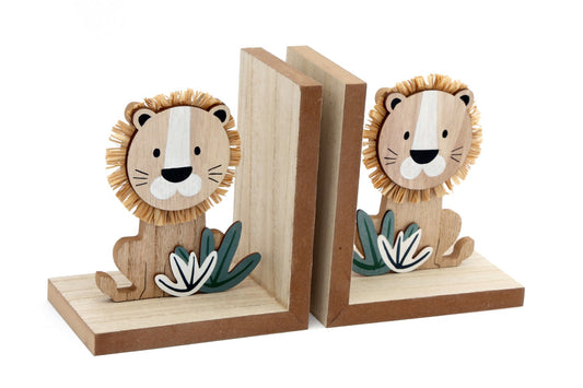 Set of Two Wooden Lion Bookends S-BB0378