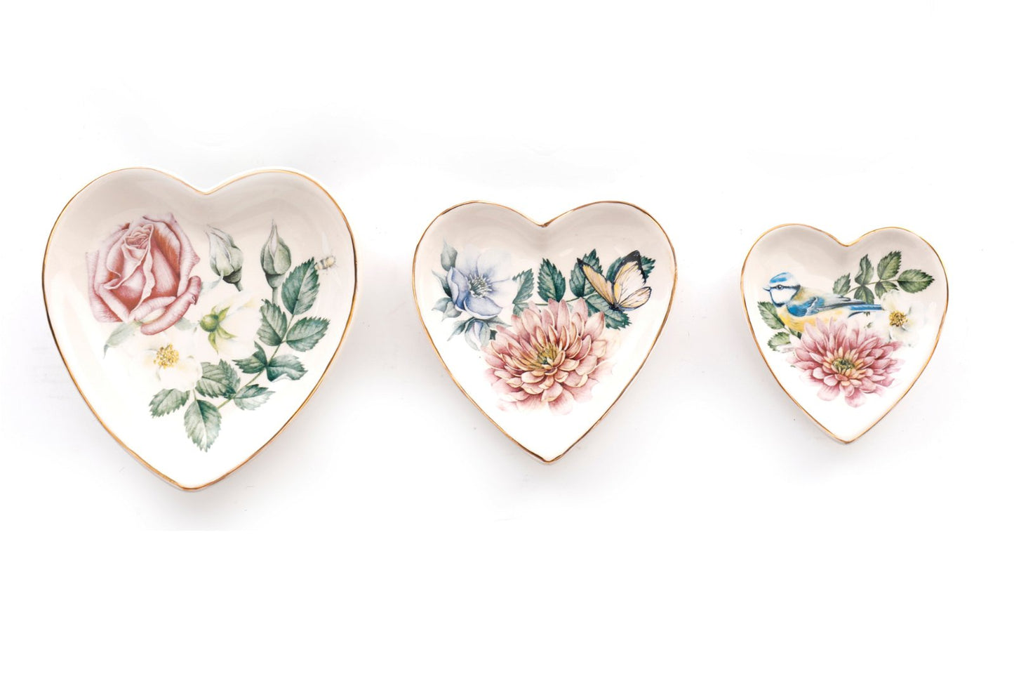 Set Of Three Heart Trinkets Dishes with Gold Edging S-BL0490