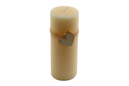 Large Cream Ridged Pillar Candle with Heart Decoration S-CD6071