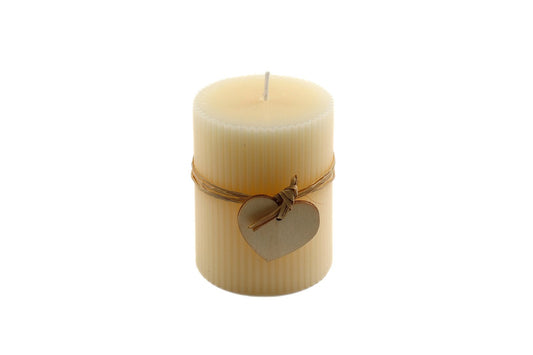 Small Cream Ridged Pillar Candle with Heart Decoration S-CD6072