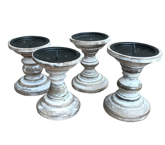 Set of 4 White Wooden Candlestick Church Pillar Candle Holders S-CH4347-W