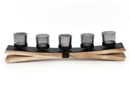 Metal Tealight Holder On Wooden Base 54cm S-CH5980