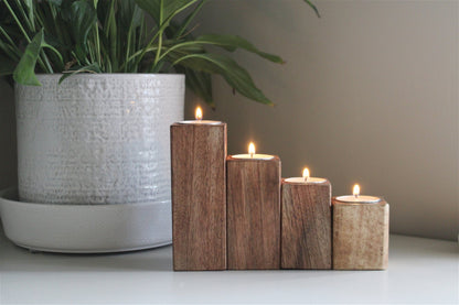 Set of Four Mango Wood Tealight Holders S-CH6180