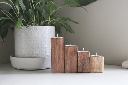 Set of Four Mango Wood Tealight Holders S-CH6180