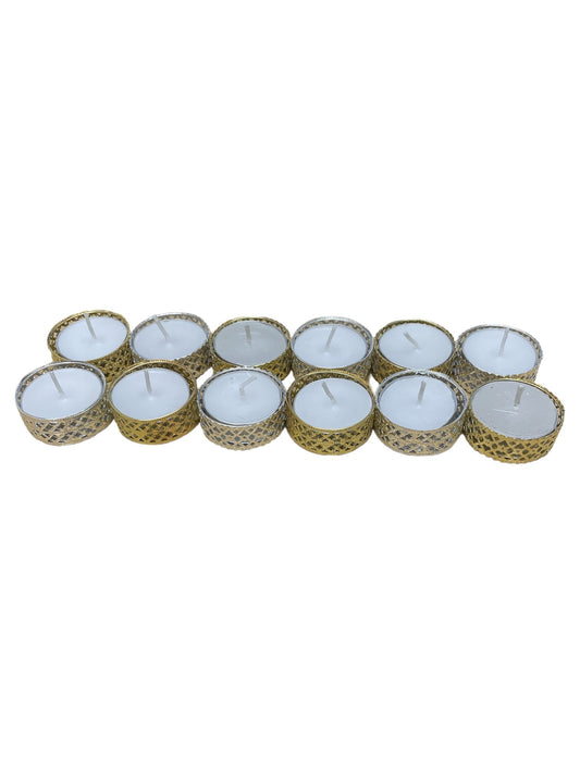 Silver and Gold Heart Pattern Tea Light Candles, Pack of 12 S-CH6182