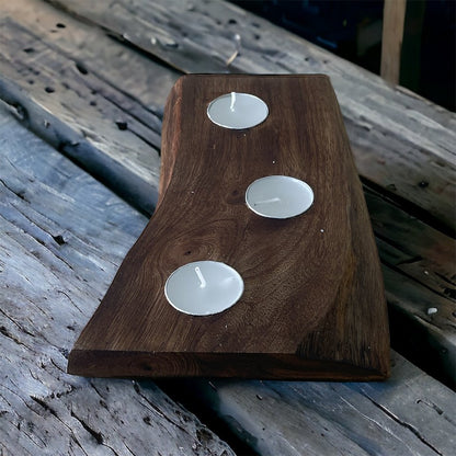 Short Mango Wood 3 Tea Light Holder 25cm S-CH6187