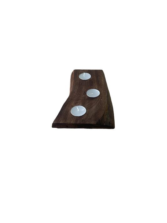 Short Mango Wood 3 Tea Light Holder 25cm S-CH6187