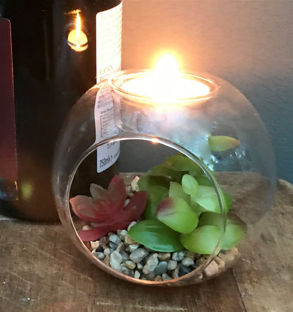 Succulent In Glass Terrarium with TeaLight Holder S-FL1056