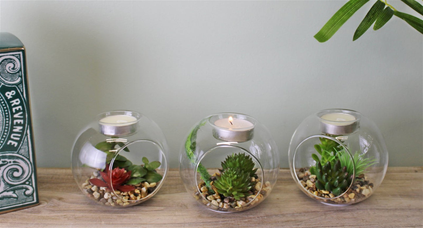 Succulent In Glass Terrarium with TeaLight Holder S-FL1056