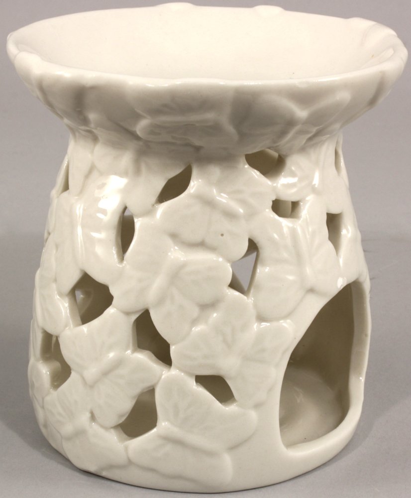 White Embossed Butterfly Oil Burner S-FR0026