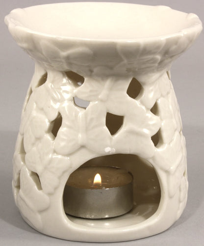 White Embossed Butterfly Oil Burner S-FR0026